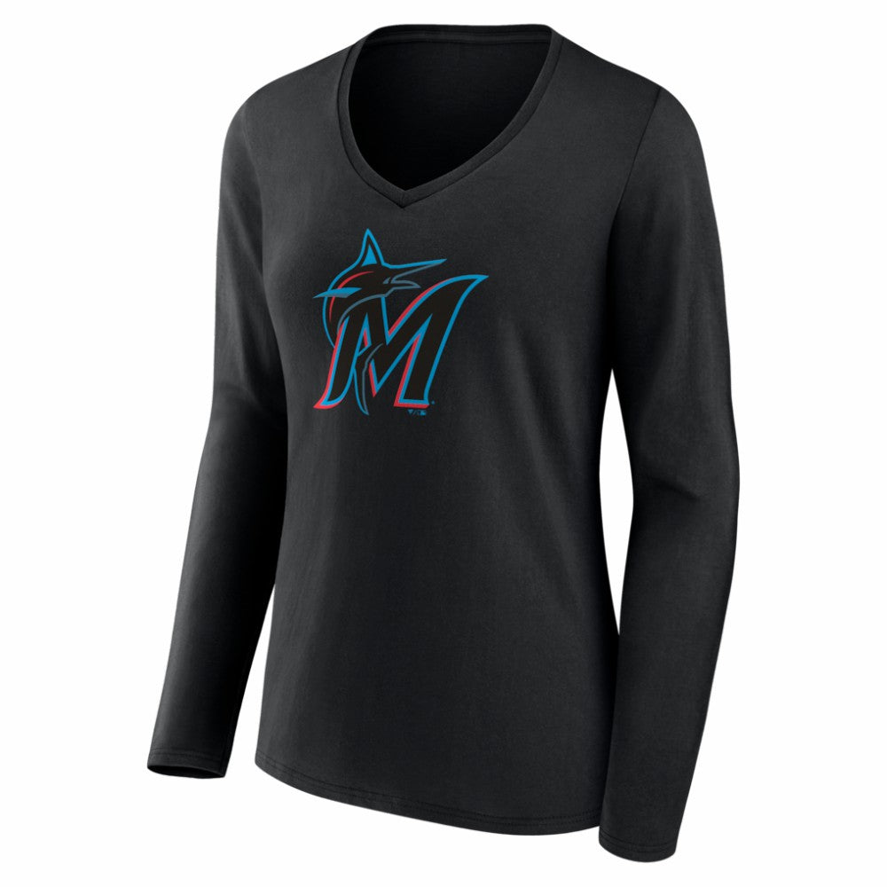 MLB Miami Marlins Women's Logo Long Sleeve V-Neck T-Shirt