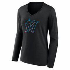 MLB Miami Marlins Women's Logo Long Sleeve V-Neck T-Shirt
