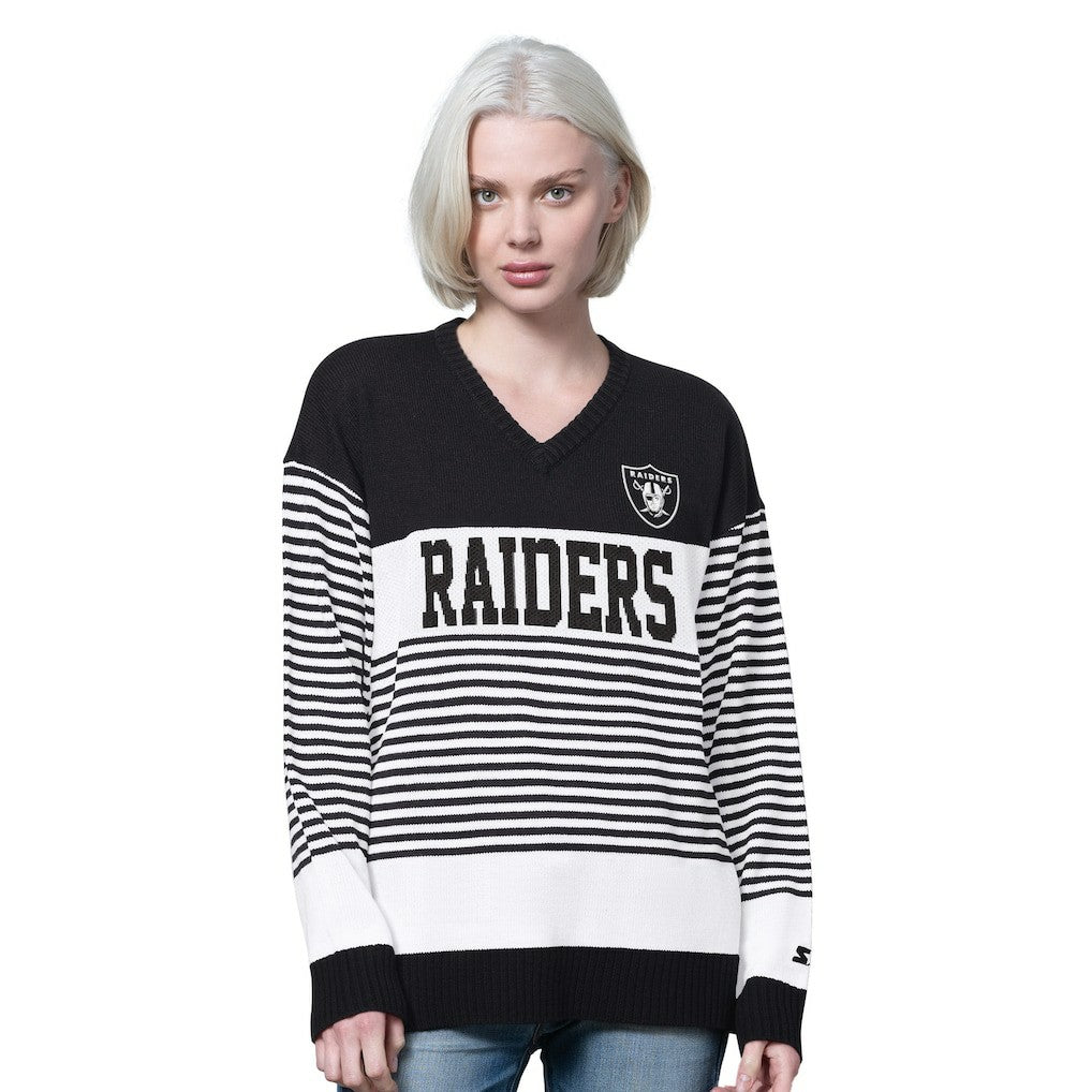 Starter Women's No Huddle Striped V-Neck Sweater - Las Vegas Raiders