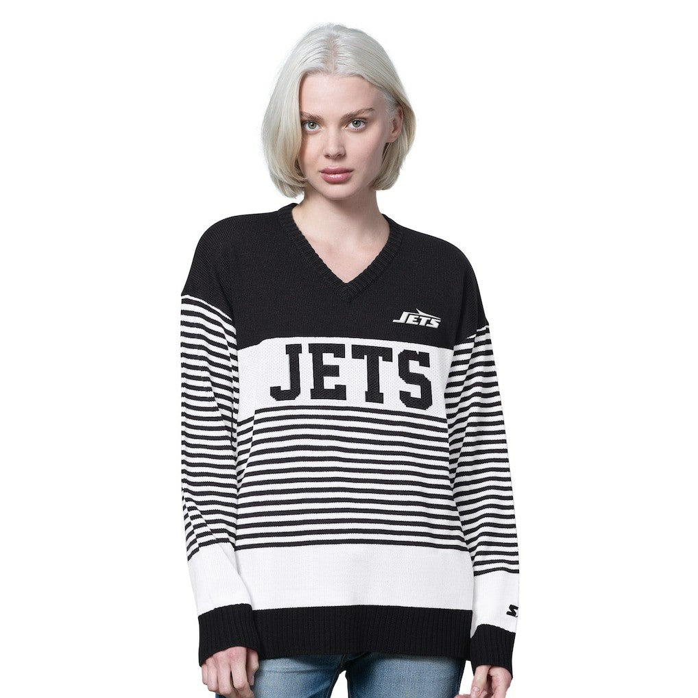 Starter Women's No Huddle Striped V-Neck Sweater - New York Jets