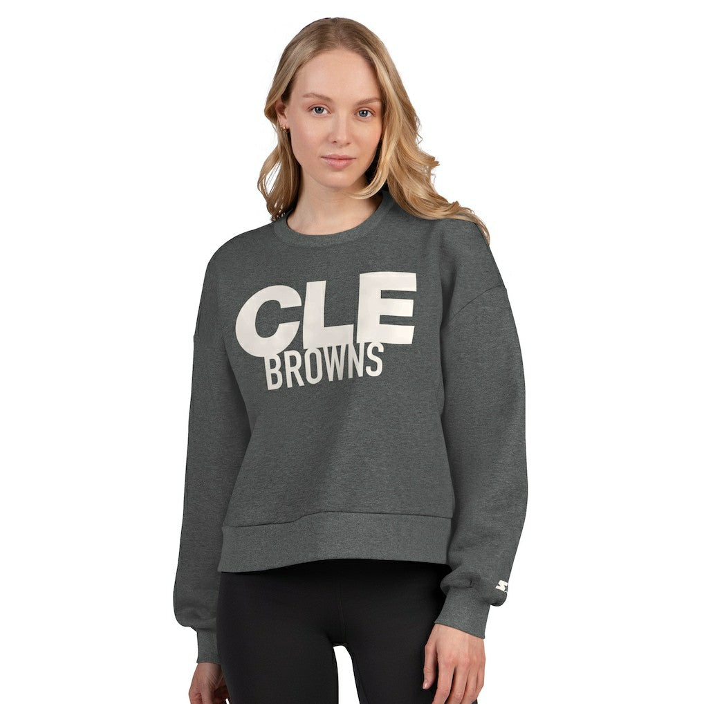 Starter Women's Show Up Cropped Fleece Pullover Sweatshirt - Cleveland Browns