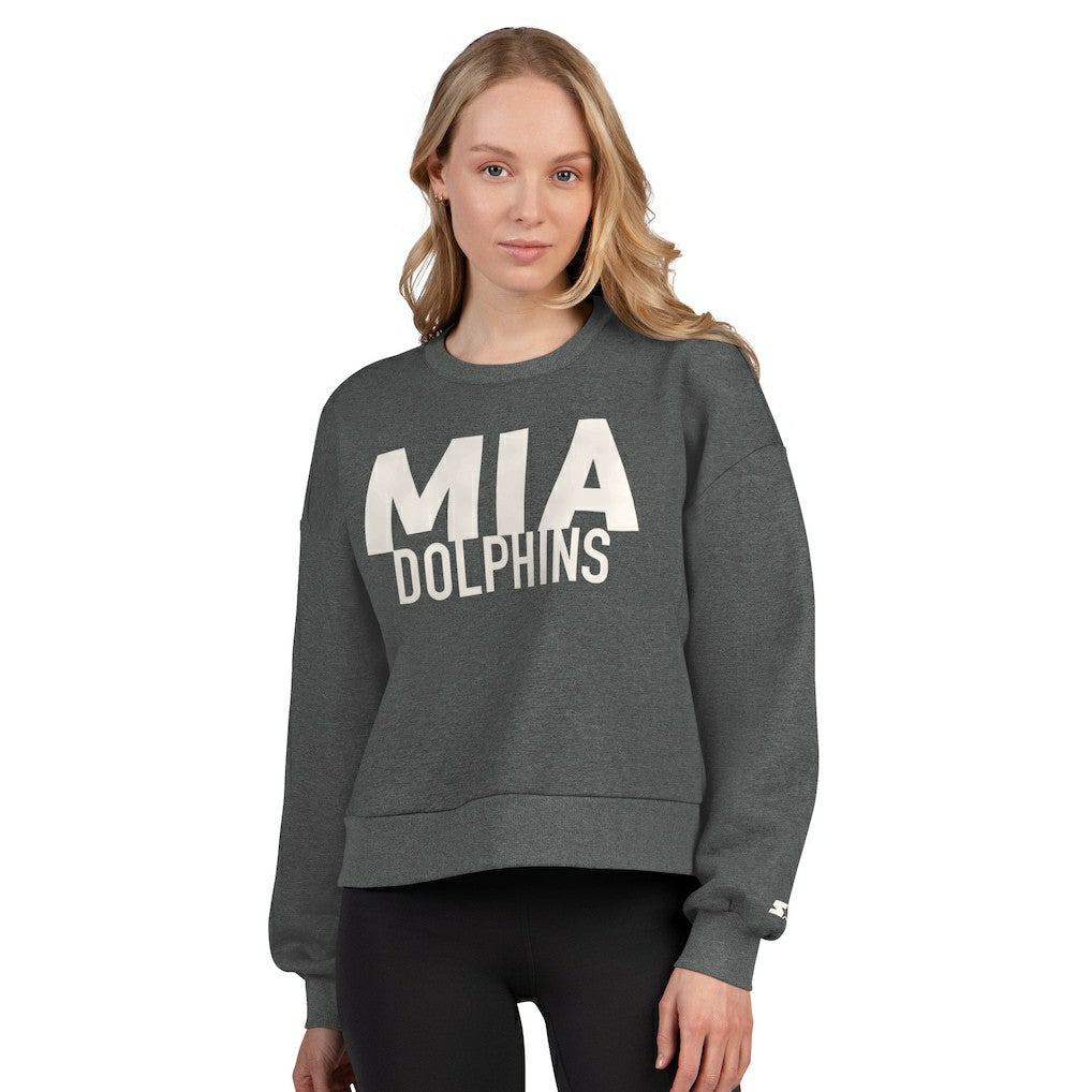 Starter Women's Show Up Cropped Fleece Pullover Sweatshirt - Miami Dolphins