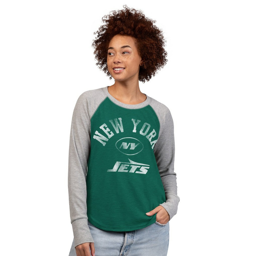 G-III 4Her by Carl Banks Women's Waffle Knit Raglan Long-Sleeve T-Shirt - New York Jets