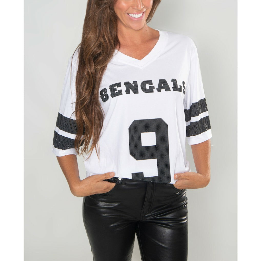 Joe Burrow  Cuce Women's Crystal V-Neck Tunic - Cincinnati Bengals
