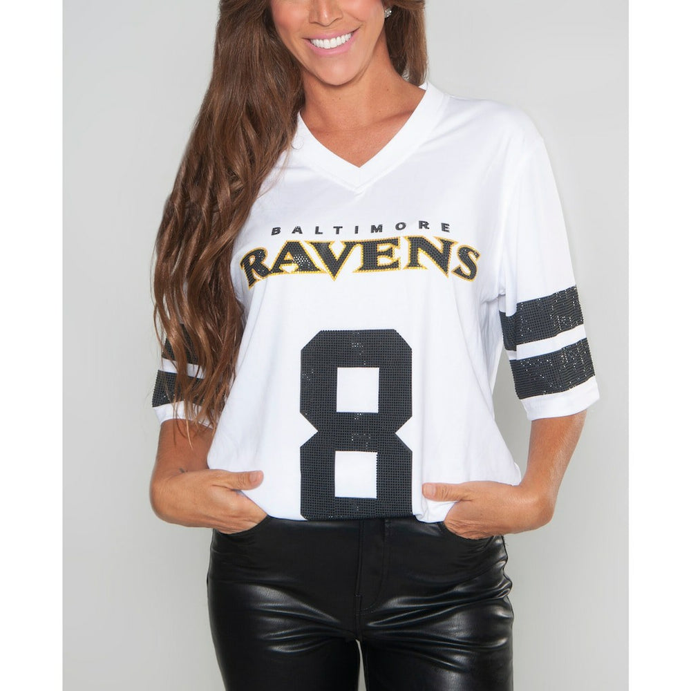 Lamar Jackson  Cuce Women's Crystal V-Neck Tunic - Baltimore Ravens