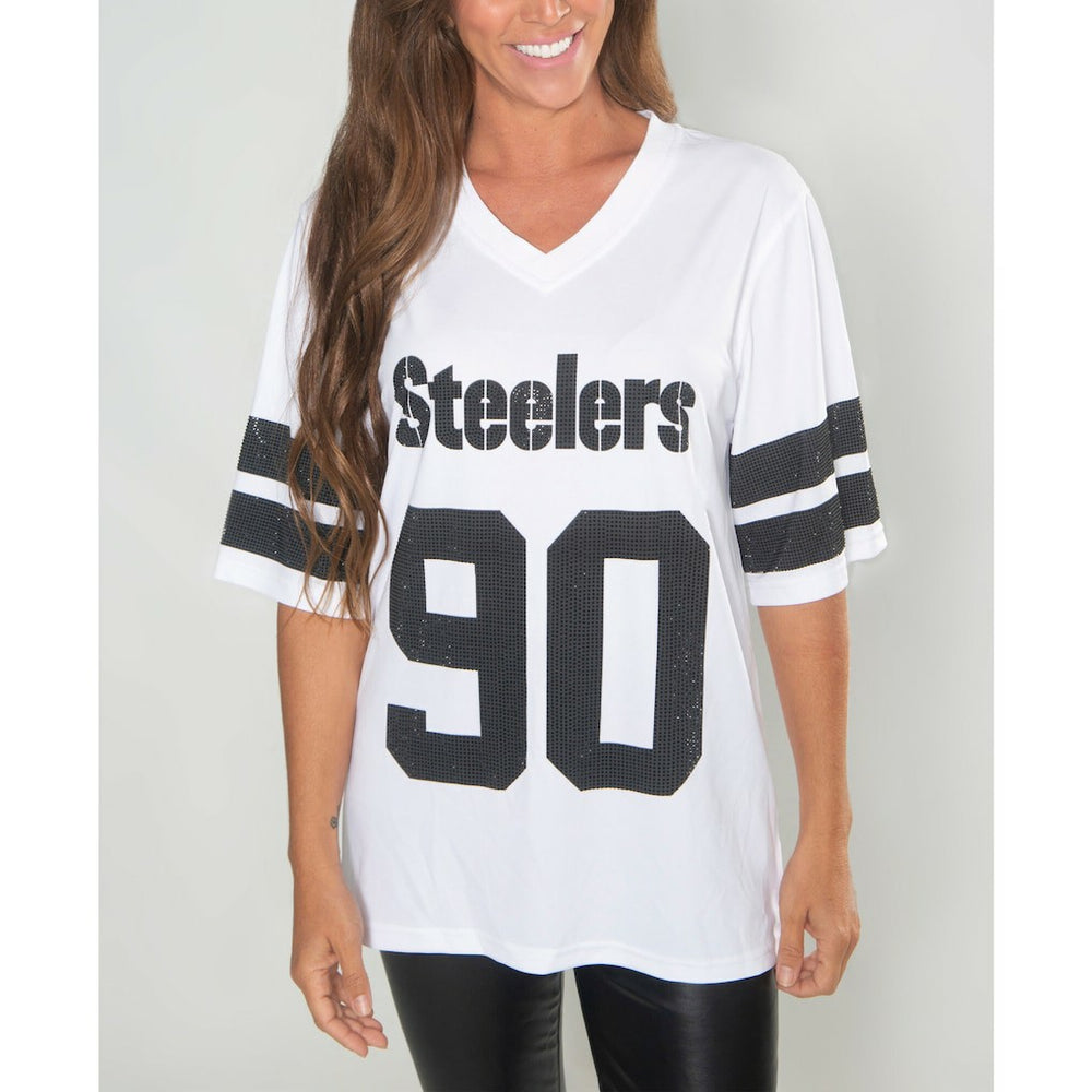 T.J. Watt  Cuce Women's Crystal V-Neck Tunic - Pittsburgh Steelers