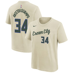 NBA Giannis Antetokounmpo Milwaukee Bucks Youth 2025/26 City Edition Name & Number T-Shirt