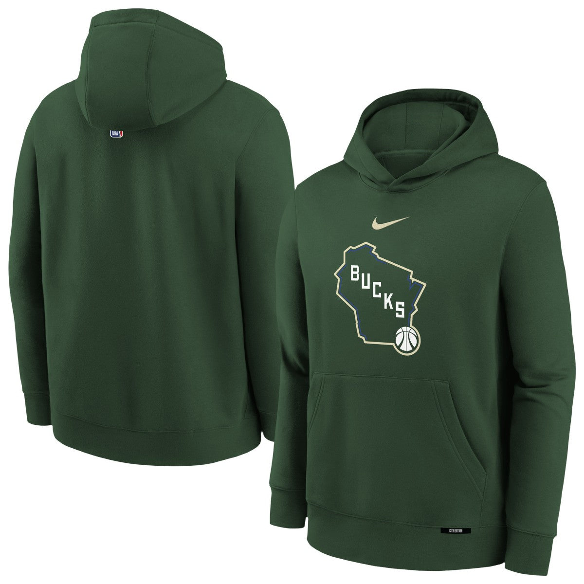 NBA Milwaukee Bucks Youth 2025/26 City Edition Club Fleece Pullover Hoodie