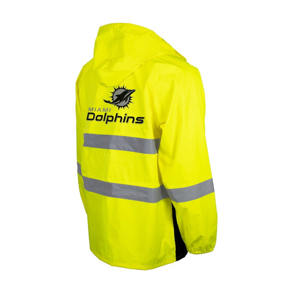 Hi-Vis Safety Waterproof Rainshell Full-Zip Hooded Jacket - Miami Dolphins