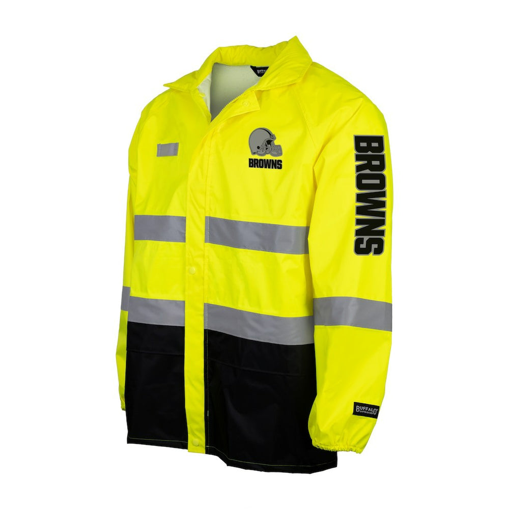 Hi-Vis Safety Waterproof Rainshell Full-Zip Hooded Jacket - Cleveland Browns