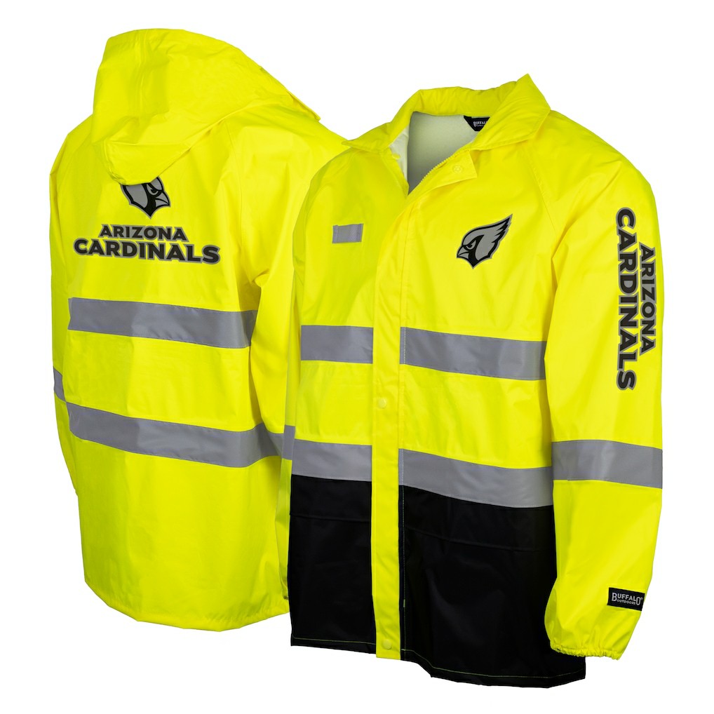 Hi-Vis Safety Waterproof Rainshell Full-Zip Hooded Jacket - Arizona Cardinals