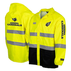 Hi-Vis Safety Waterproof Rainshell Full-Zip Hooded Jacket - Arizona Cardinals