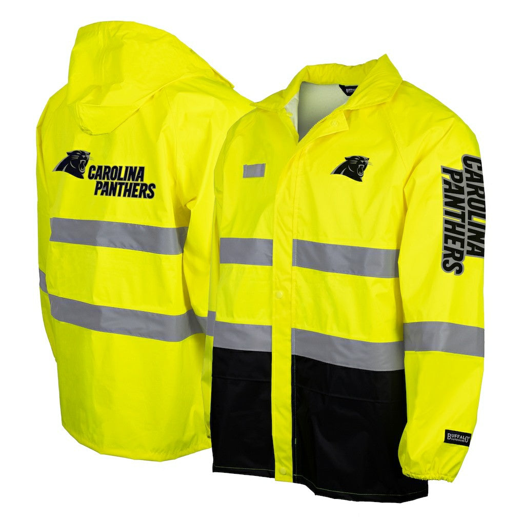 Hi-Vis Safety Waterproof Rainshell Full-Zip Hooded Jacket - Carolina Panthers