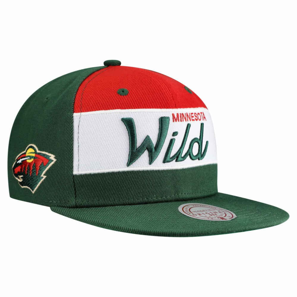 NHL Green Minnesota Wild Mitchell & Ness Retro Script Colorblock Snapback Hat