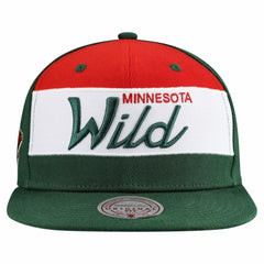 NHL Green Minnesota Wild Mitchell & Ness Retro Script Colorblock Snapback Hat