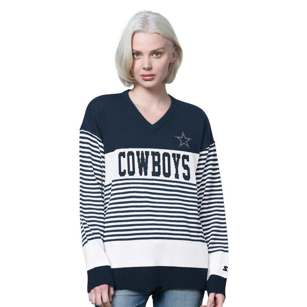 Starter Women's No Huddle Striped V-Neck Sweater - Dallas Cowboys