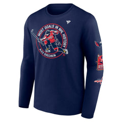 NHL Athletic Navy Alexander Ovechkin Washington Capitals Fanatics NHL All-Time Leading Goal Scorer Badges Long Sleeve T-Shirt