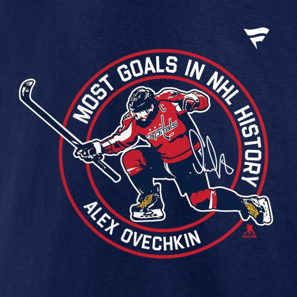 NHL Athletic Navy Alexander Ovechkin Washington Capitals Fanatics NHL All-Time Leading Goal Scorer Badges Long Sleeve T-Shirt
