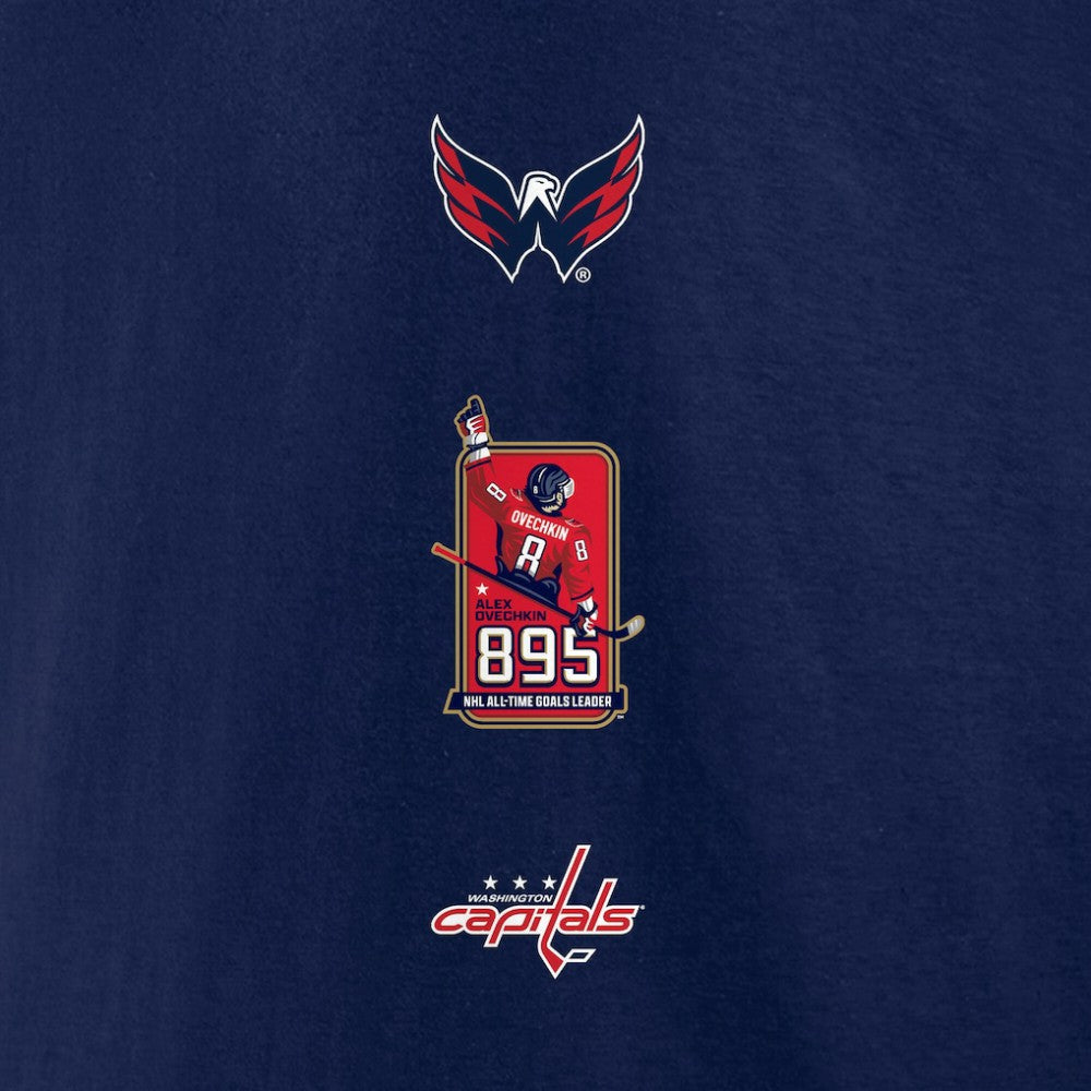 NHL Athletic Navy Alexander Ovechkin Washington Capitals Fanatics NHL All-Time Leading Goal Scorer Badges Long Sleeve T-Shirt