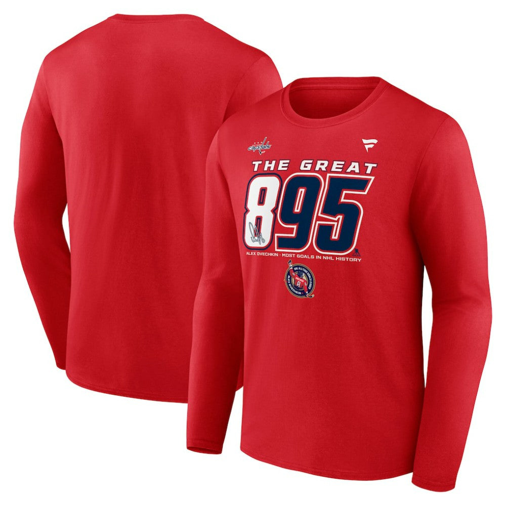 NHL Red Alexander Ovechkin Washington Capitals Fanatics NHL All-Time Leading Goal Scorer The Great 895 Long Sleeve T-Shirt