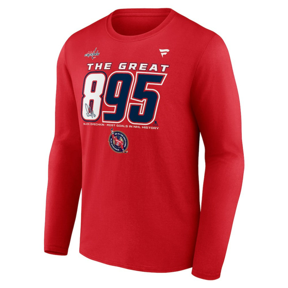 NHL Red Alexander Ovechkin Washington Capitals Fanatics NHL All-Time Leading Goal Scorer The Great 895 Long Sleeve T-Shirt