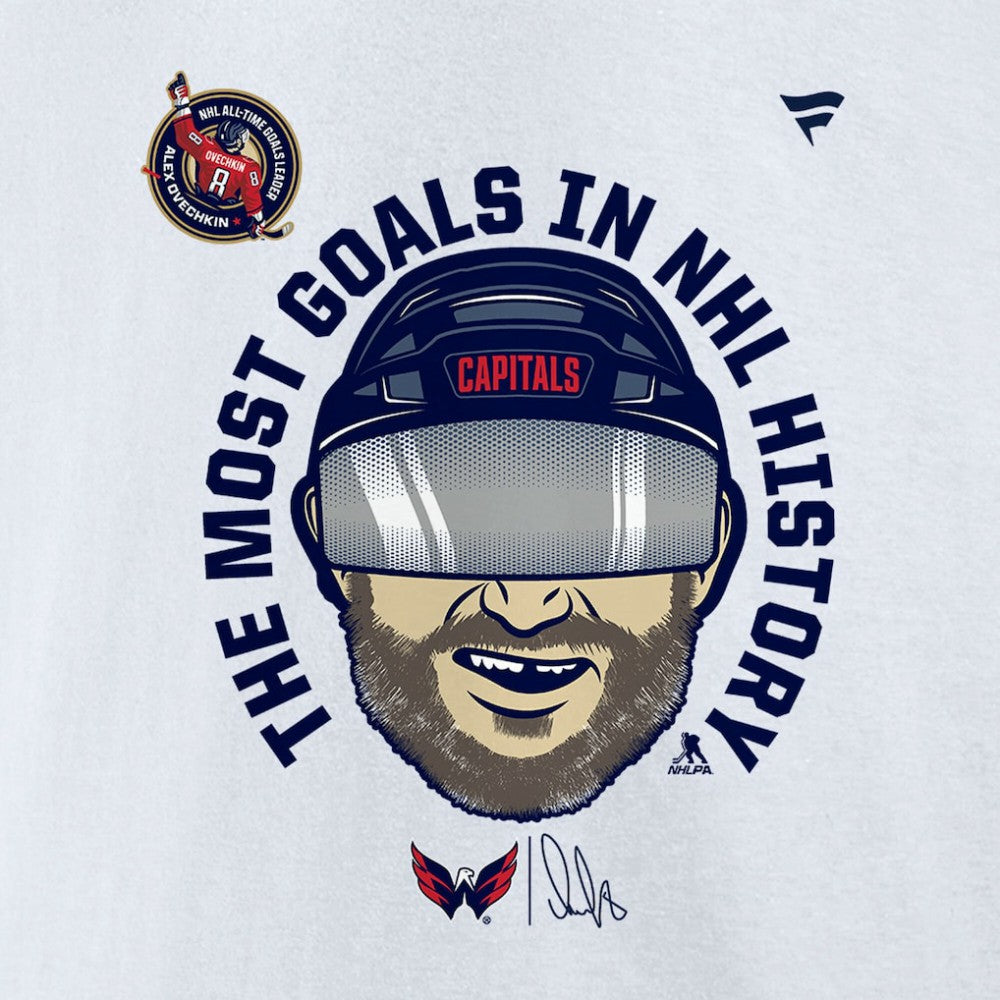 NHL White Alexander Ovechkin Washington Capitals Fanatics NHL All-Time Leading Goal Scorer GR8 Caricature Fleece Pullover Sweatshirt