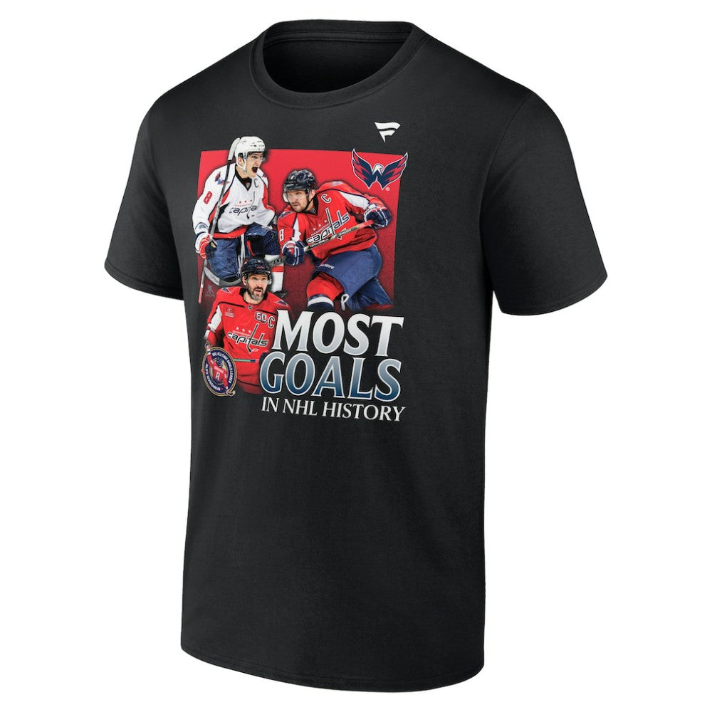 NHL Black Alexander Ovechkin Washington Capitals Fanatics Most Goals Evolution of 895 T-Shirt