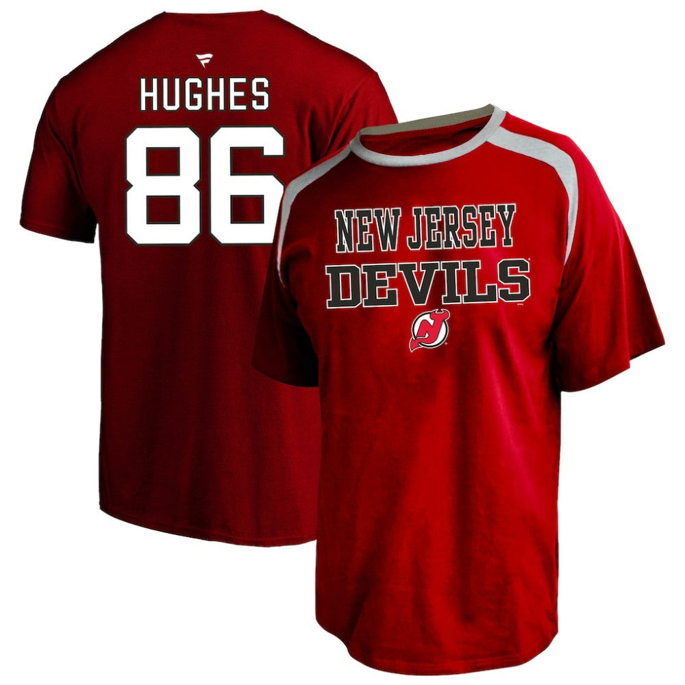 NHL Red Jack Hughes New Jersey Devils Fanatics Women's Plus Size Name & Number Scoop Neck T-Shirt