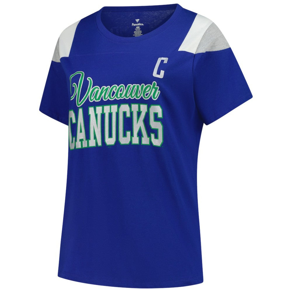 NHL Royal Quinn Hughes Vancouver Canucks Fanatics Women's Plus Size Name & Number Scoop Neck T-Shirt