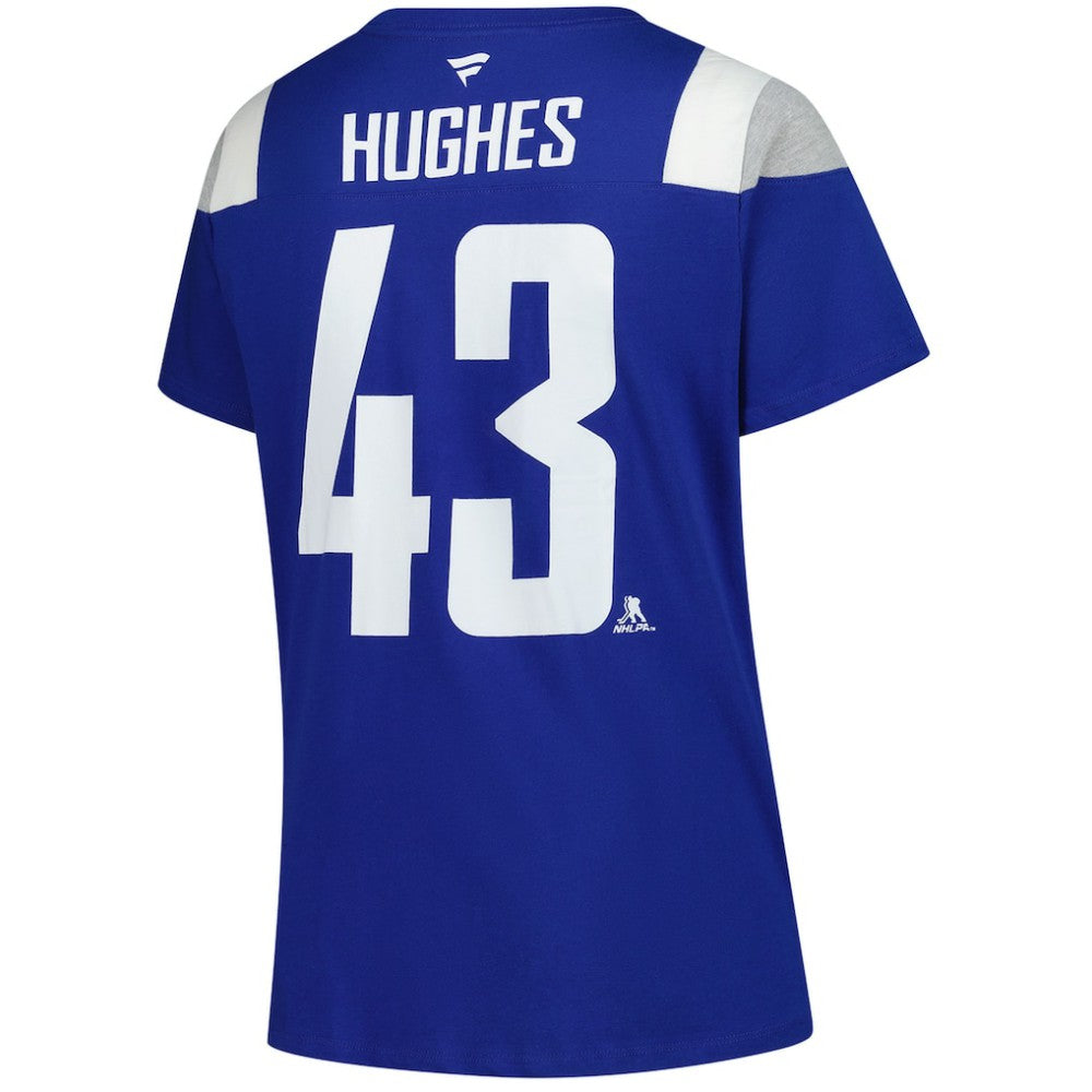 NHL Royal Quinn Hughes Vancouver Canucks Fanatics Women's Plus Size Name & Number Scoop Neck T-Shirt