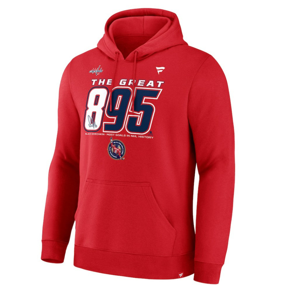 NHL Athletic Red Alexander Ovechkin Washington Capitals Fanatics NHL All-Time Leading Goal Scorer The Great 895 Pullover Hoodie
