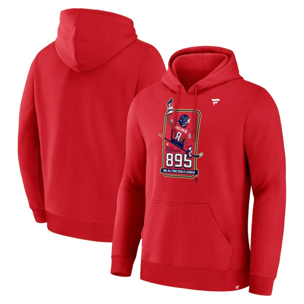 NHL Athletic Red Alexander Ovechkin Washington Capitals Fanatics NHL All-Time Leading Goal Scorer 895 Logo Pullover Hoodie