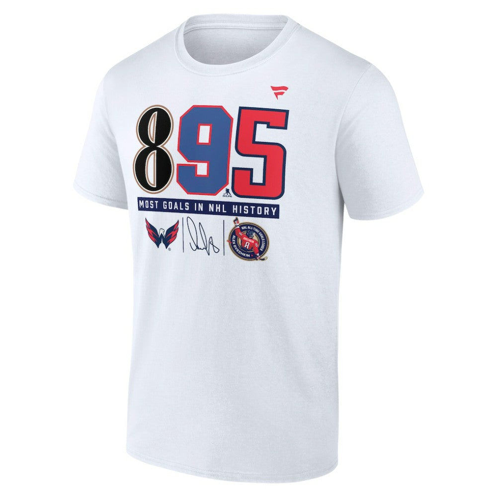 NHL White Alexander Ovechkin Washington Capitals NHL All-Time Leading Goal Scorer 895 T-Shirt