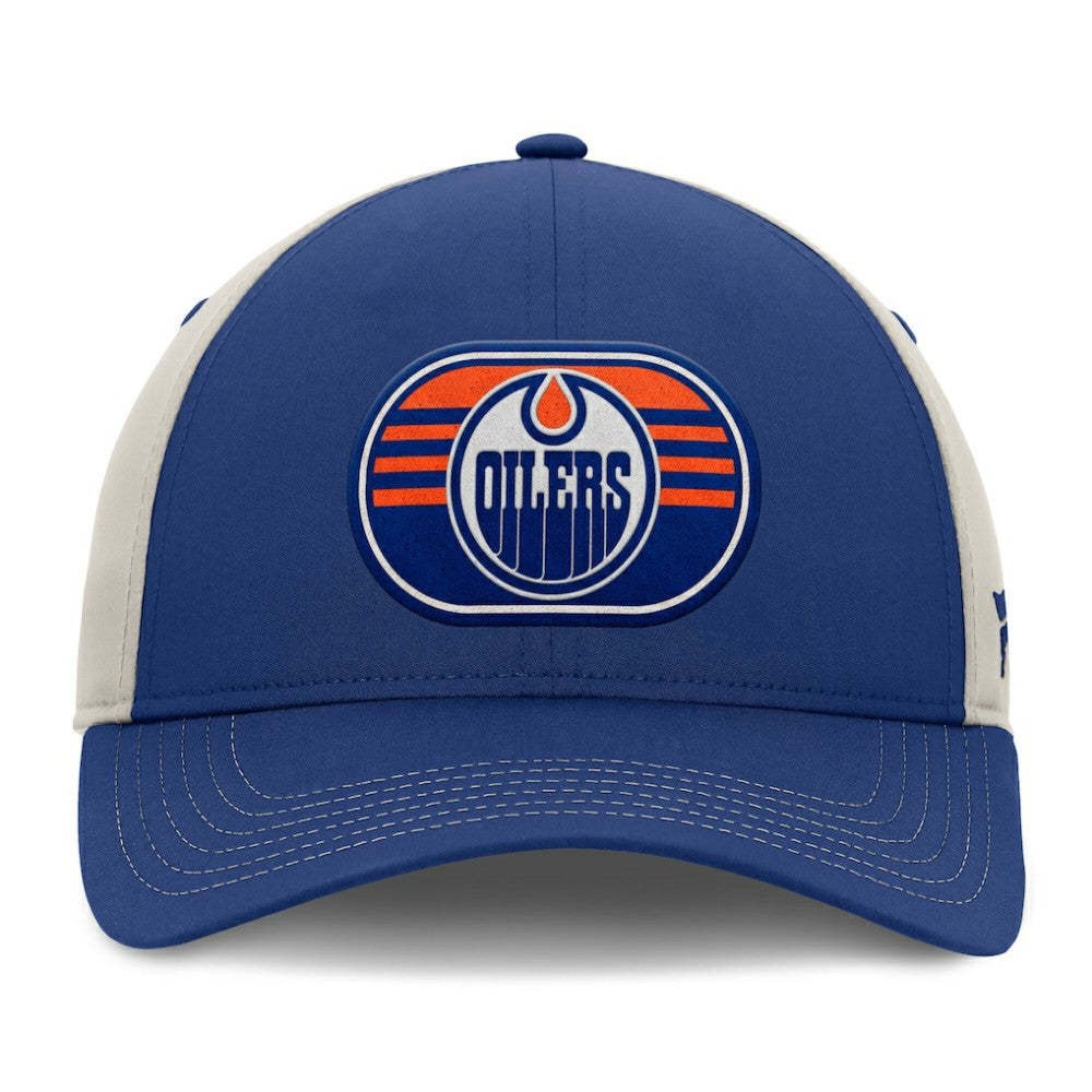 NHL Royal/Gray Edmonton Oilers Fanatics 2025 Stanley Cup Playoffs Locker Room Trucker Adjustable Hat