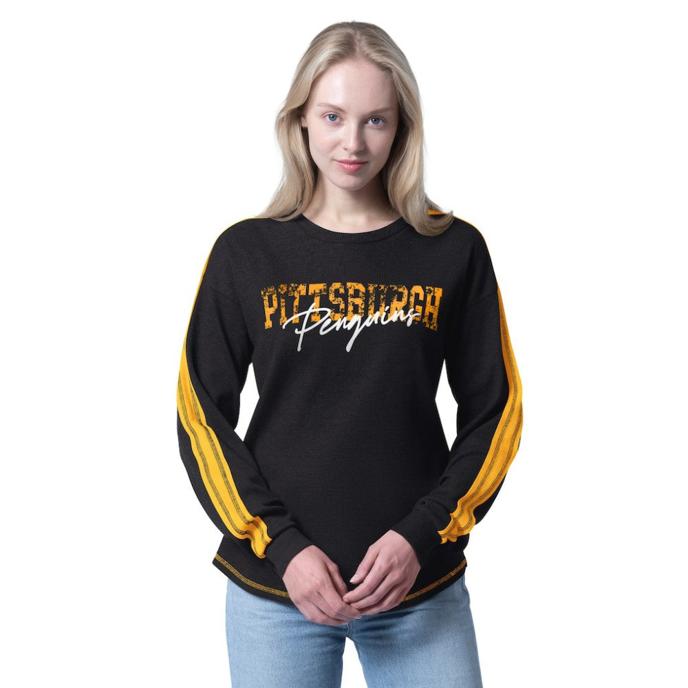 NHL Black Pittsburgh Penguins G-III 4Her by Carl Banks Women's Advantage Thermal Long-Sleeve Tri-Blend T-Shirt