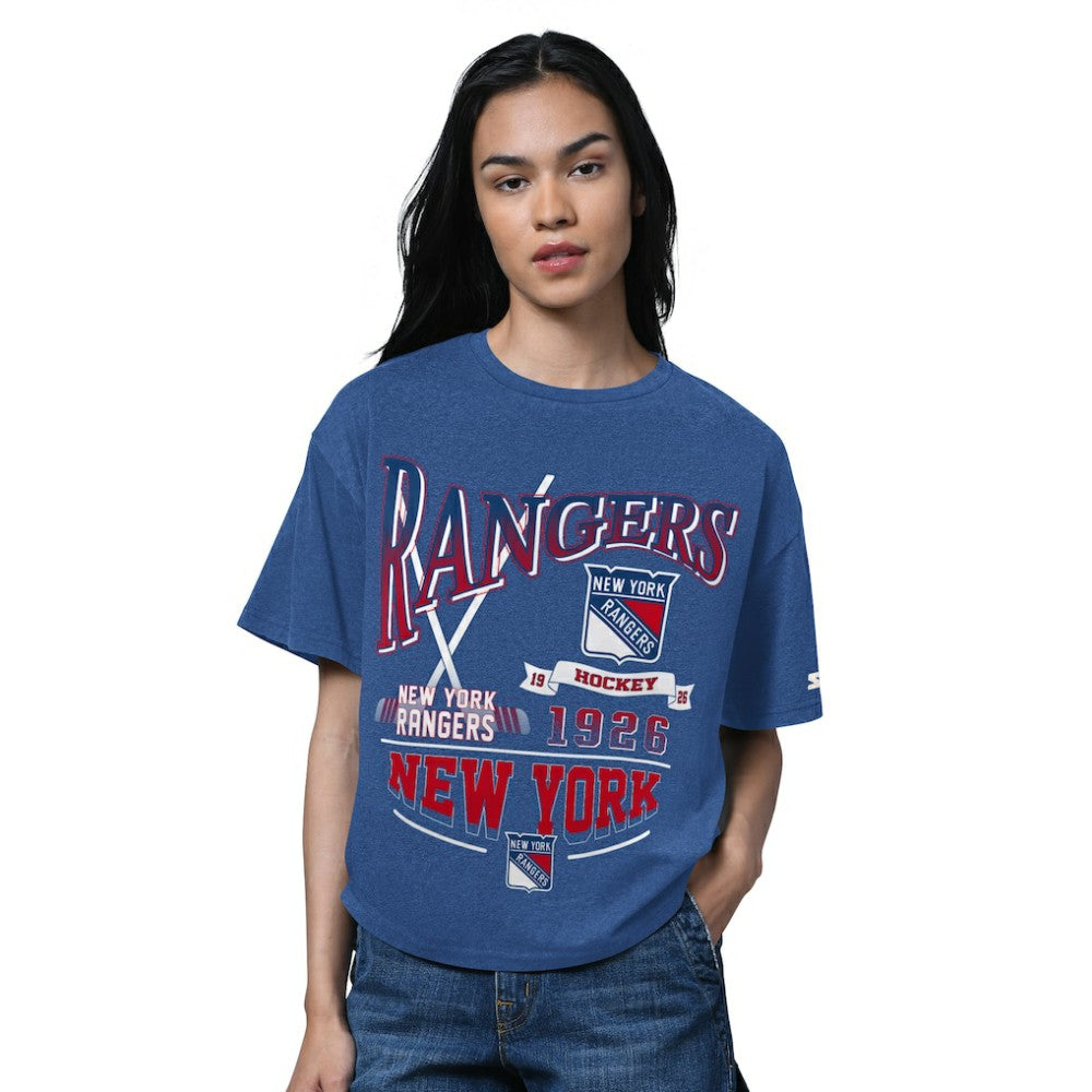NHL Heather Blue New York Rangers Starter Women's Oversized Hall of Fame T-Shirt