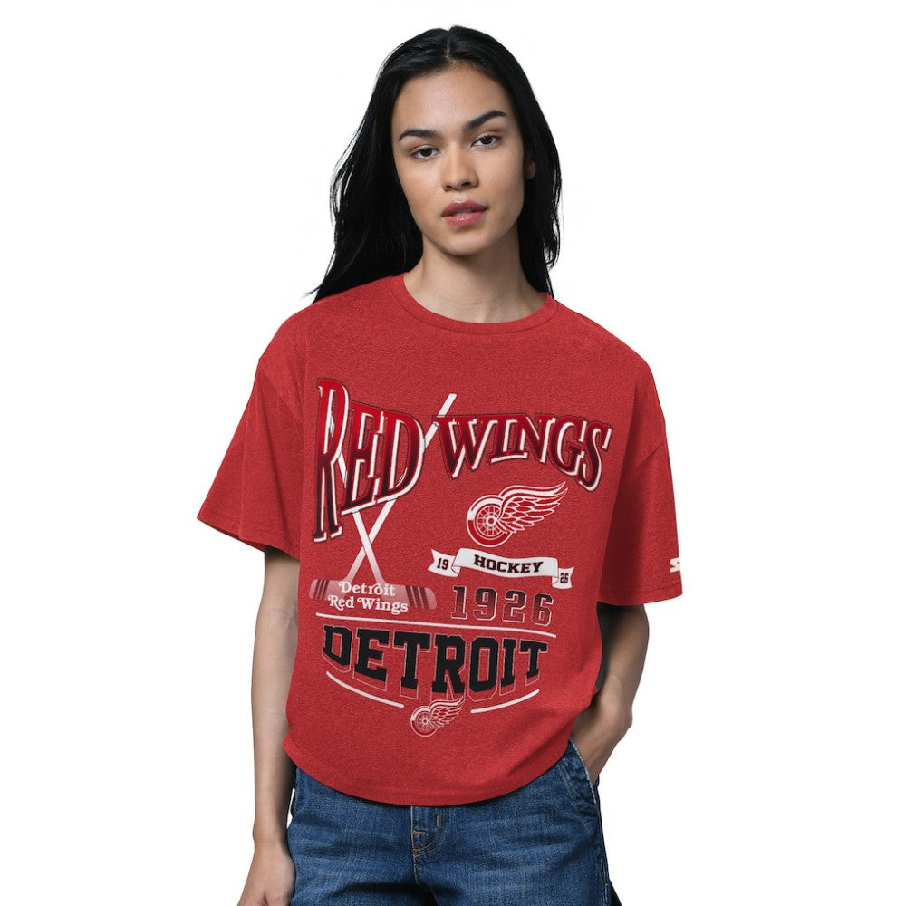 NHL Heather Red Detroit Red Wings Starter Women's Oversized Hall of Fame T-Shirt