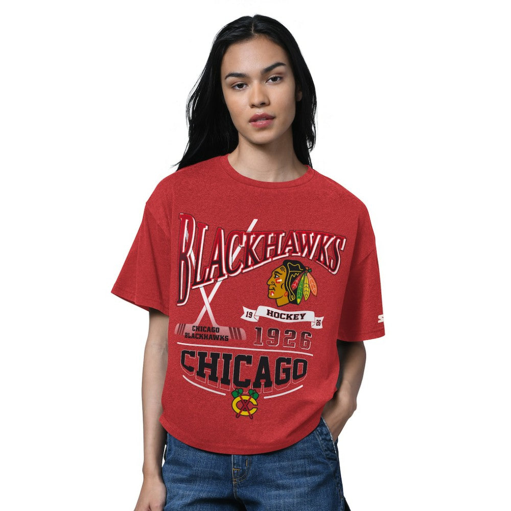 NHL Heather Red Chicago Blackhawks Starter Women's Oversized Hall of Fame T-Shirt