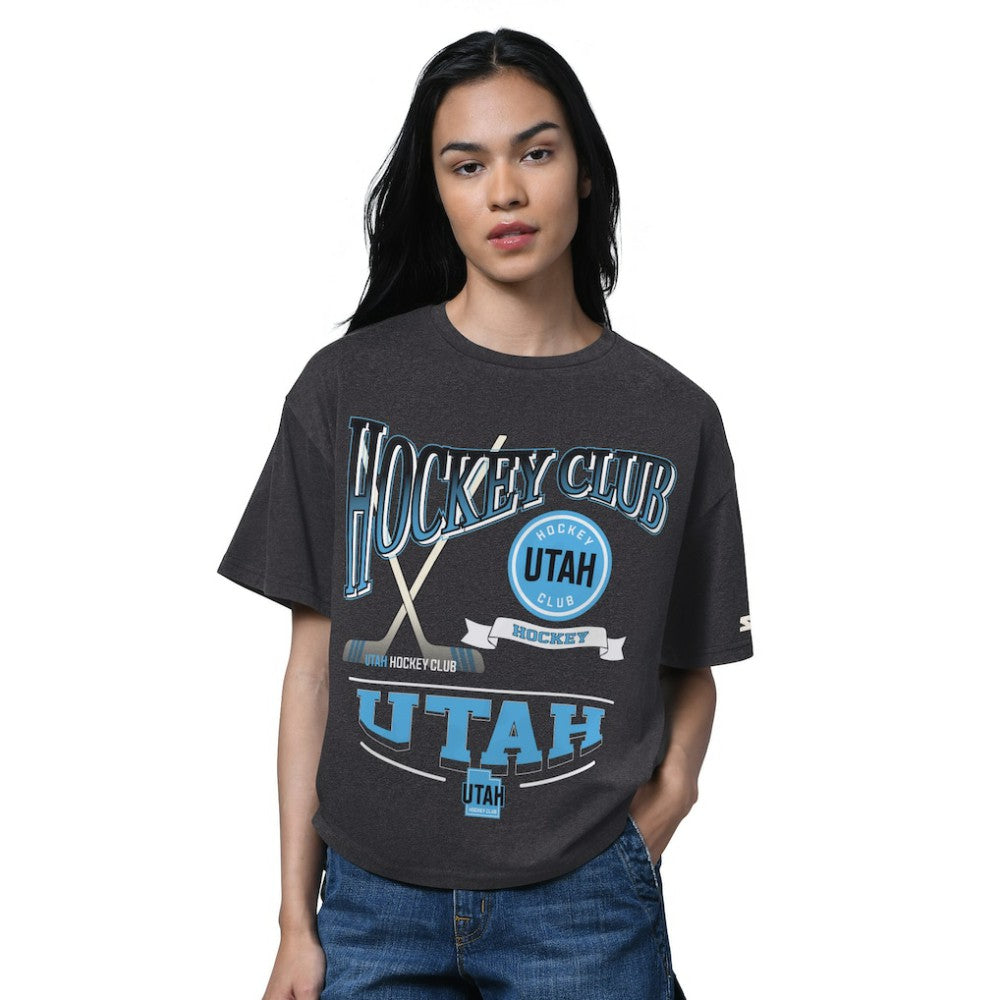 NHL Heather Black Utah Hockey Club Starter Women's Oversized Hall of Fame T-Shirt