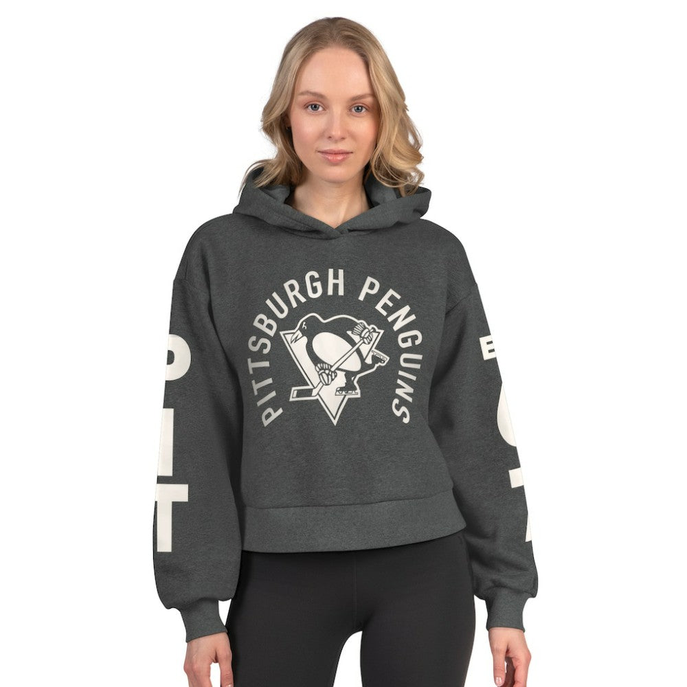 NHL Heather Charcoal Pittsburgh Penguins Starter Women's Star Player Cropped Fleece Hoodie