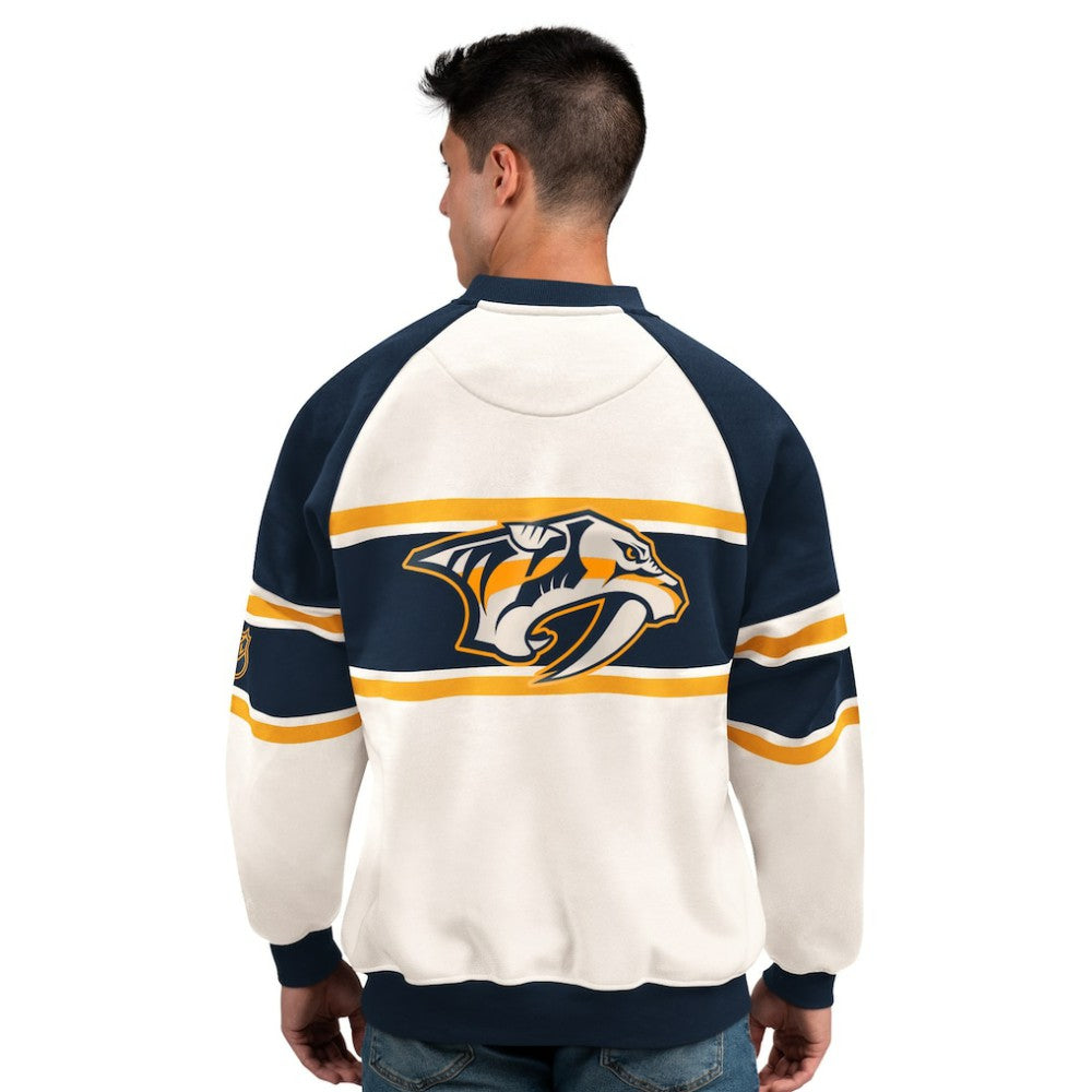 NHL White Nashville Predators Starter Male Adult Defense Fleece Crewneck Sweatshirt