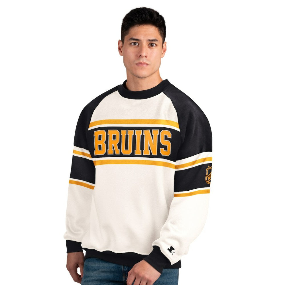 NHL White Boston Bruins Starter Male Adult Defense Fleece Crewneck Sweatshirt