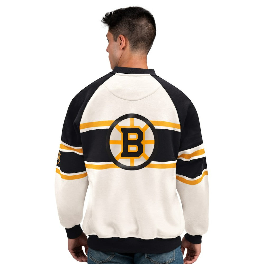 NHL White Boston Bruins Starter Male Adult Defense Fleece Crewneck Sweatshirt