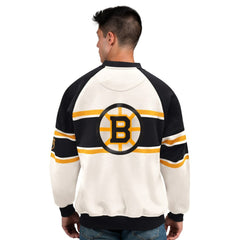 NHL White Boston Bruins Starter Male Adult Defense Fleece Crewneck Sweatshirt