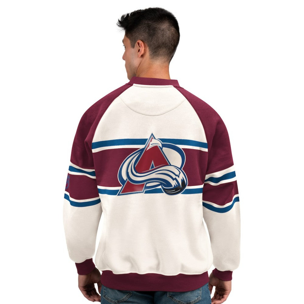 NHL White Colorado Avalanche Starter Male Adult Defense Fleece Crewneck Sweatshirt