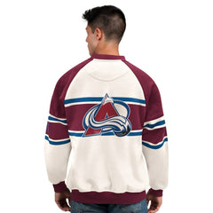 NHL White Colorado Avalanche Starter Male Adult Defense Fleece Crewneck Sweatshirt