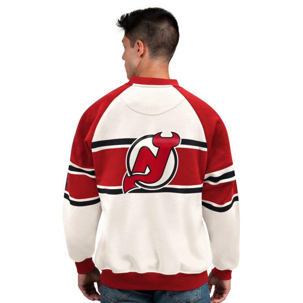 NHL White New Jersey Devils Starter Male Adult Defense Fleece Crewneck Sweatshirt
