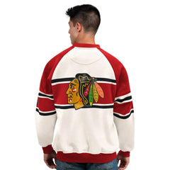 NHL White Chicago Blackhawks Starter Male Adult Defense Fleece Crewneck Sweatshirt