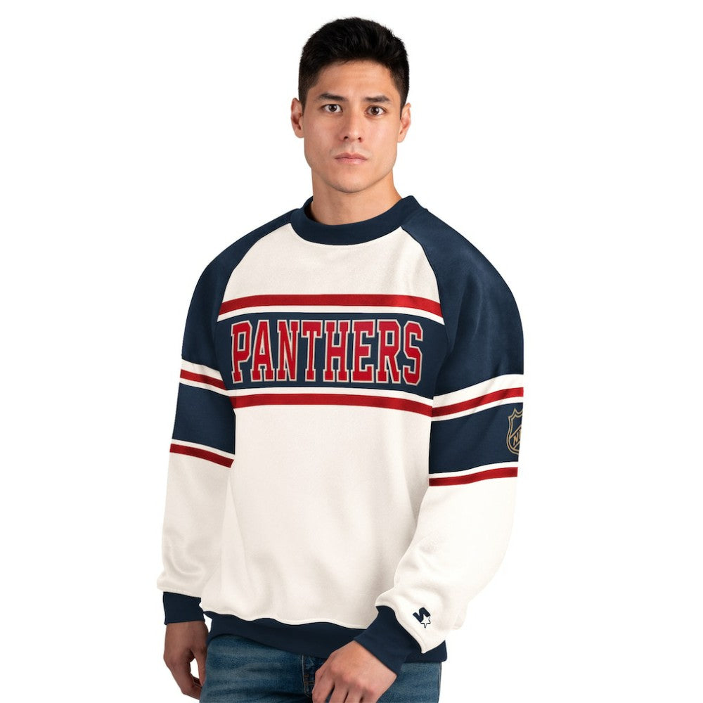 NHL White Florida Panthers Starter Male Adult Defense Fleece Crewneck Sweatshirt