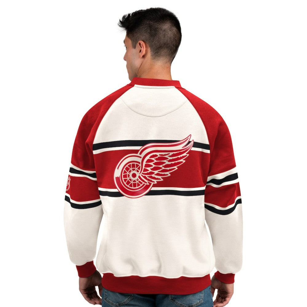 NHL White Detroit Red Wings Starter Male Adult Defense Fleece Crewneck Sweatshirt